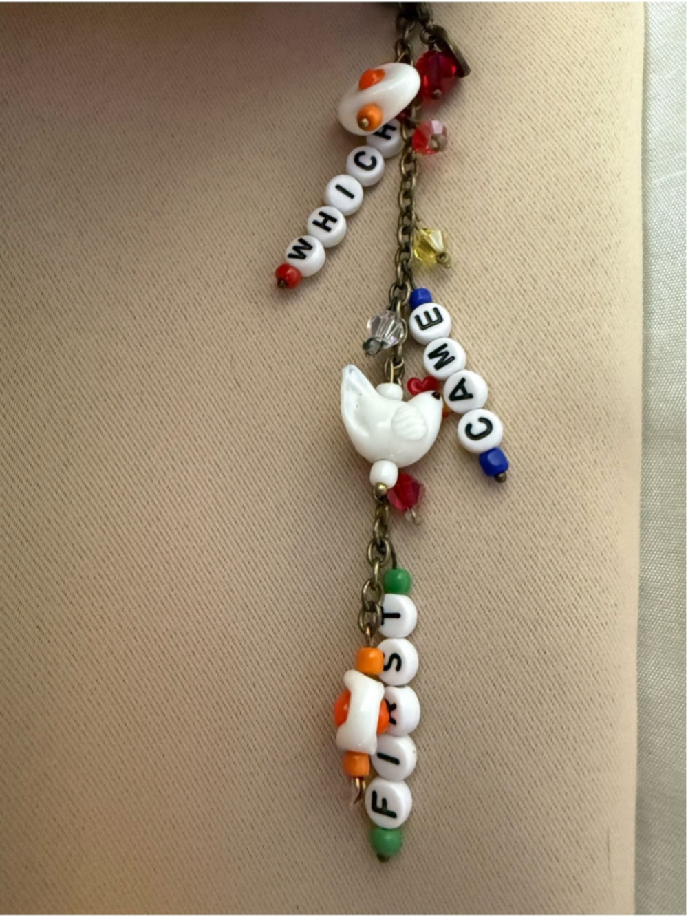 Which came first? Chicken and Egg Keychain/Zipper Pull/Purse Flair White/Red